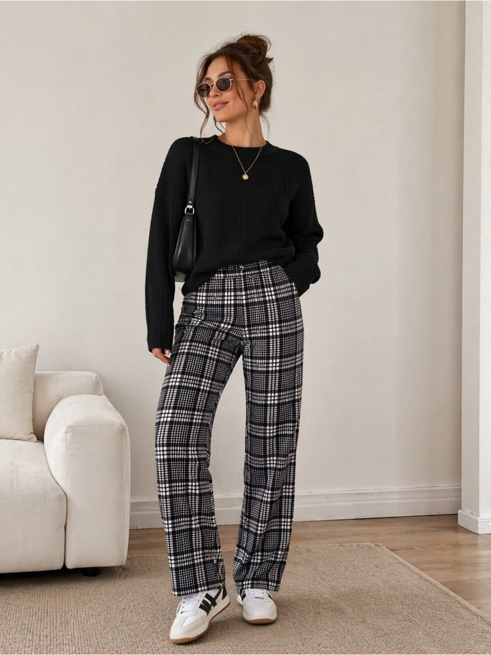 Lily Star Black & White Plaid Trousers